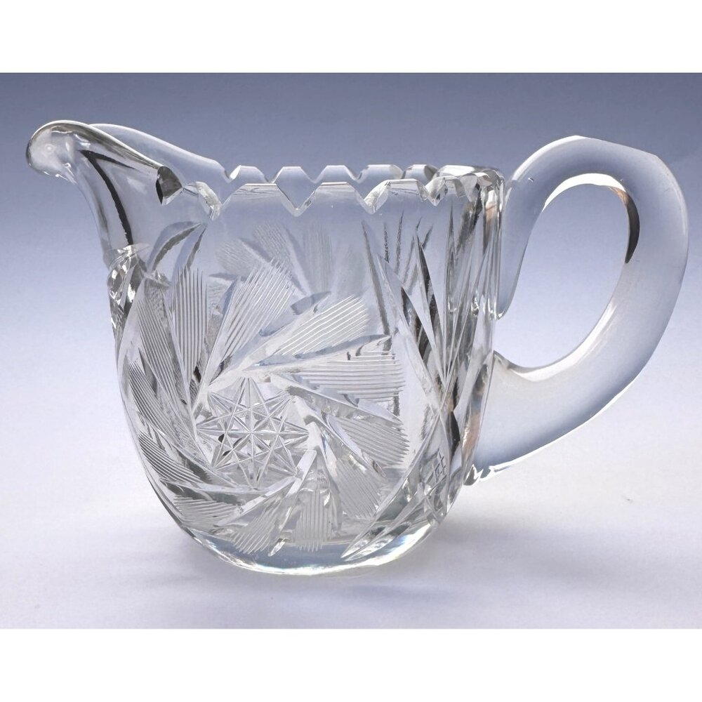 Antique Cut Glass Creamer Starburst Pattern Clear Crystal Tableware
